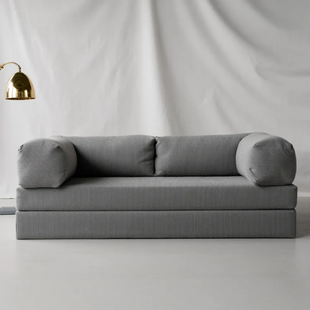 Sofa Bed - Sofa in a Box + Footrest in Gray Boucle Fabric