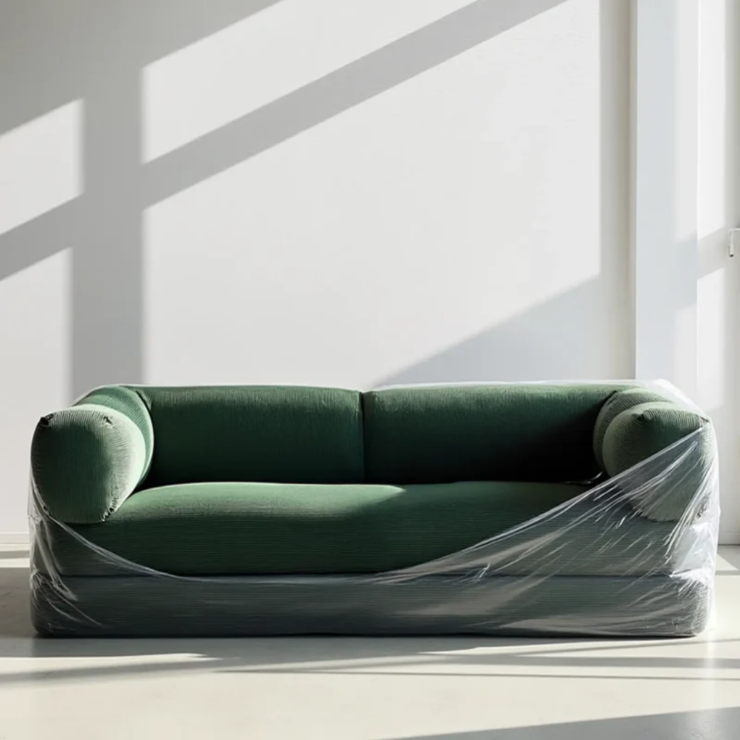 Sofa Bed - Sofa in a Box + Footrest in Moss Green Boucle Fabric