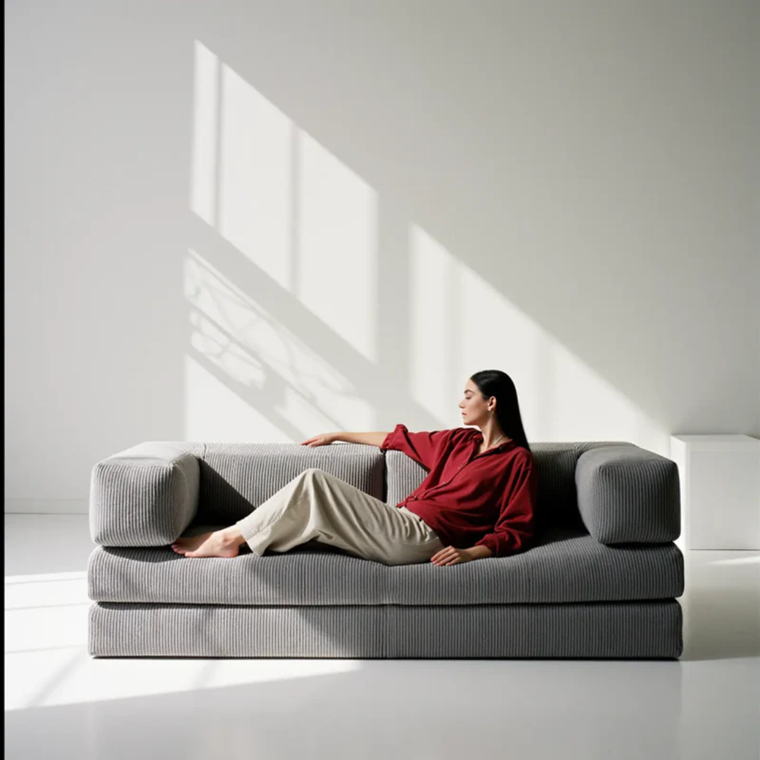 Sofa Bed - Sofa in a Box + Footrest in Gray Boucle Fabric