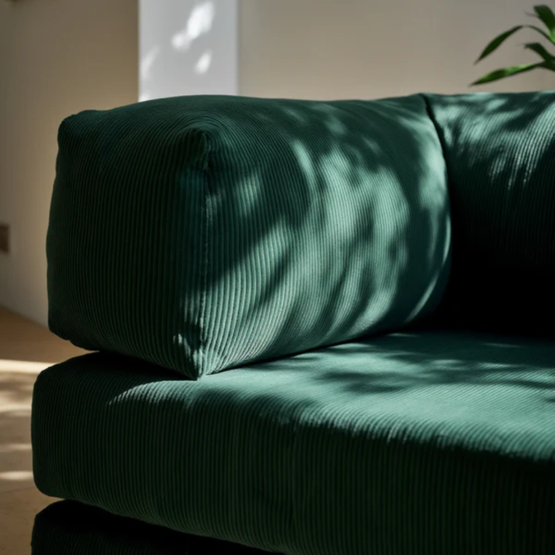 Bloom Sofa Bed - Sofa in a Box + Bloom Armchair in Moss Green Boucle Fabric