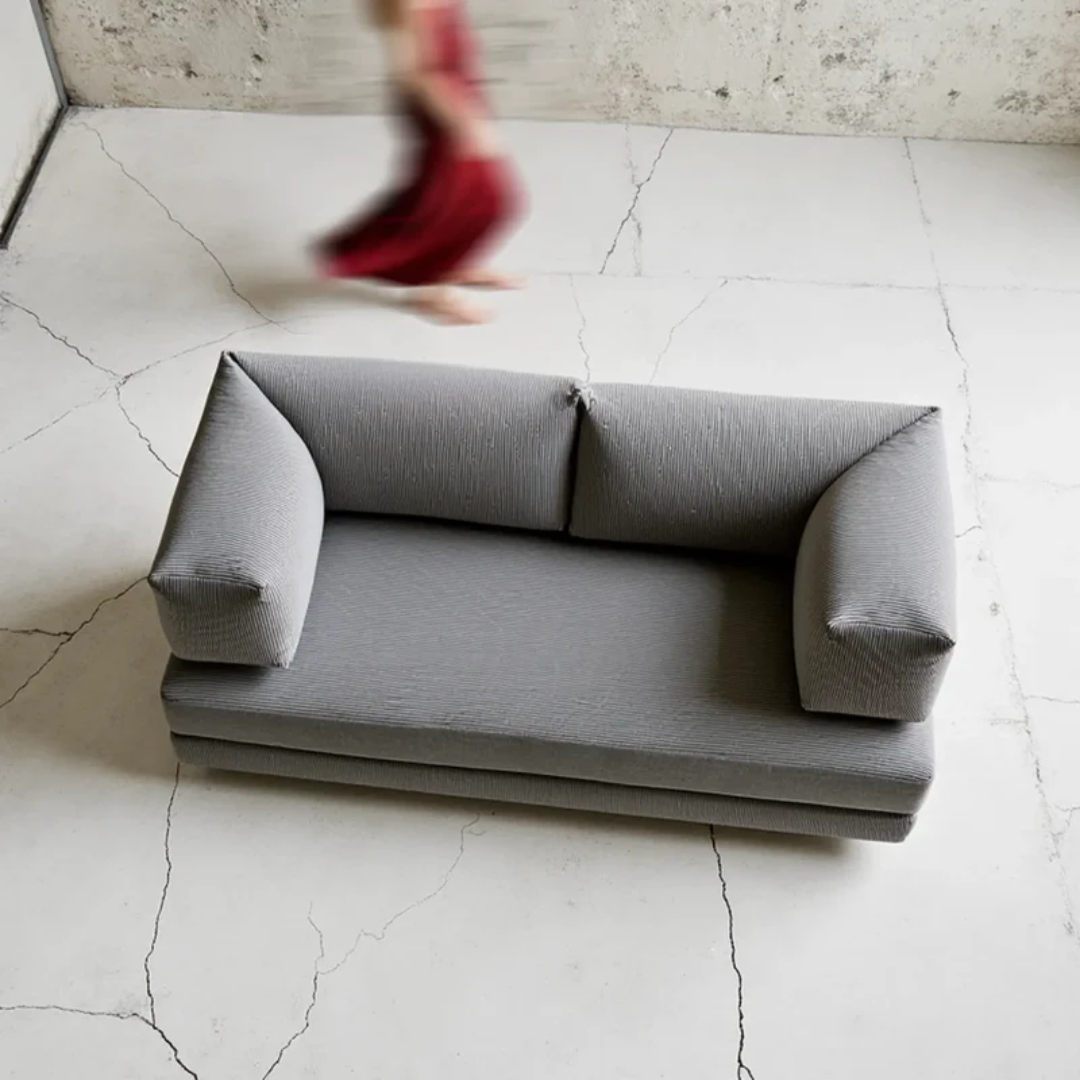 Sofa Bed - Sofa in a Box + Footrest in Gray Boucle Fabric