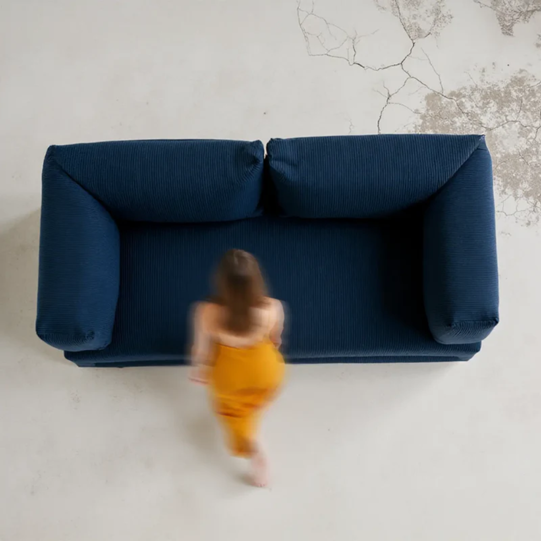 Sofa Bed - Sofa in a Box + Footrest in Blue Boucle Fabric