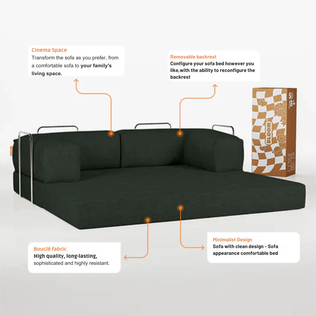 Bloom Sofa Bed in Moss Green Boucle Fabric - Sofa in a Box