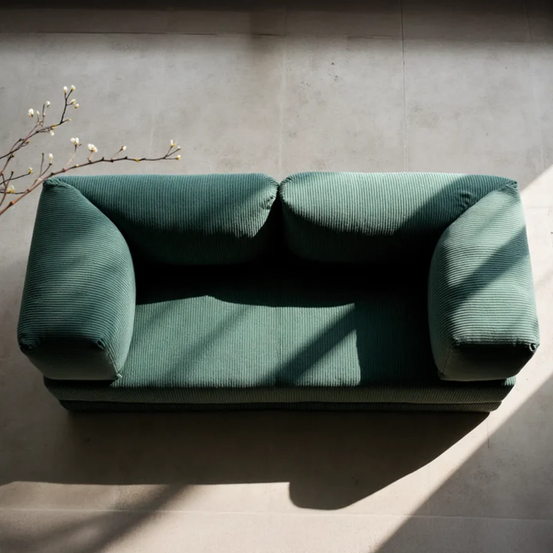 Sofa Bed - Sofa in a Box + Footrest in Moss Green Boucle Fabric