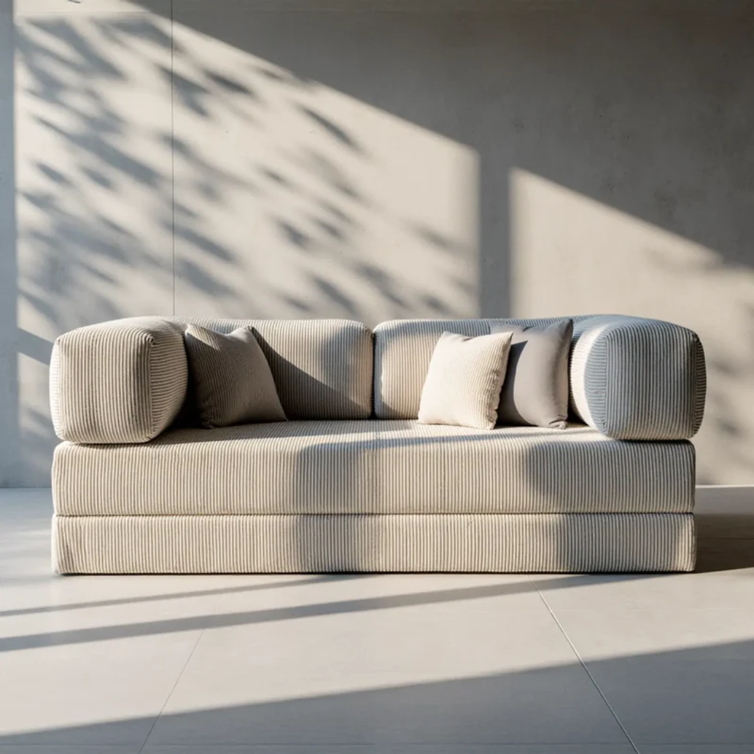 Sofa Bed - Sofa in a Box + Footrest in Gray Boucle Fabric