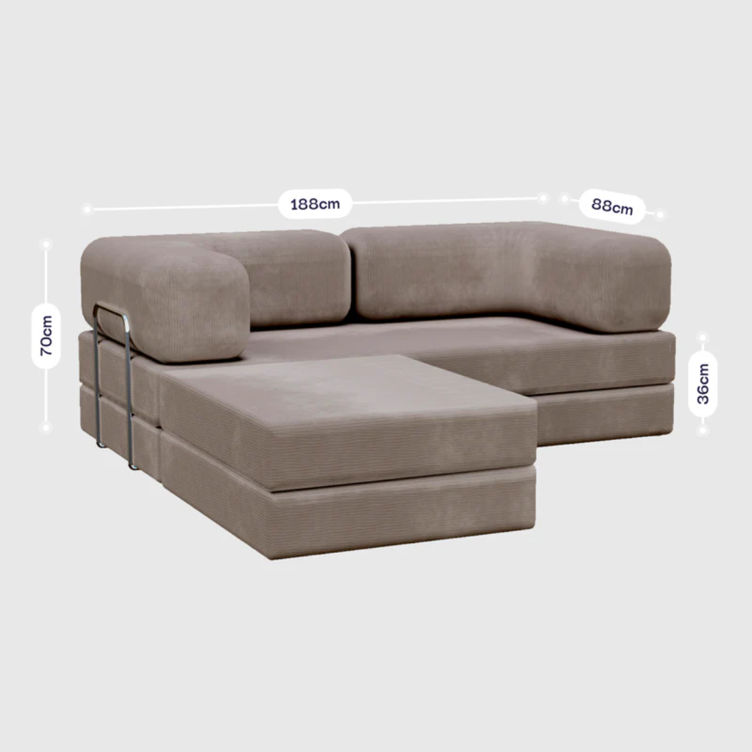 Sofa Bed - Sofa in a Box + Footrest in Gray Boucle Fabric