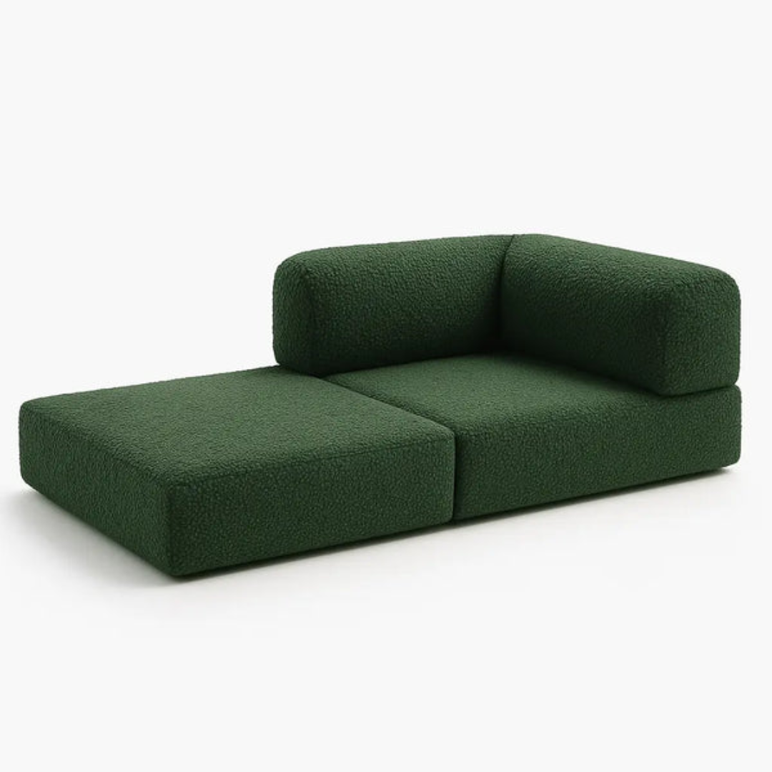 Bloom Sofa Bed - Sofa in a Box + Bloom Armchair in Moss Green Boucle Fabric