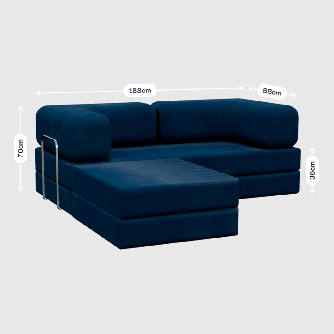 Sofa Bed - Sofa in a Box + Footrest in Blue Boucle Fabric