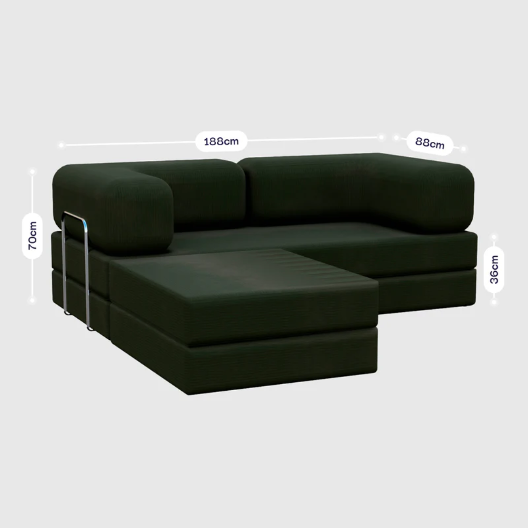 Sofa Bed - Sofa in a Box + Footrest in Moss Green Boucle Fabric