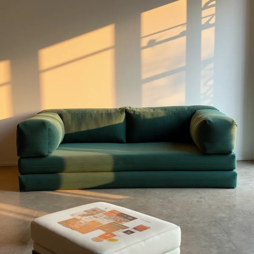 Bloom Sofa Bed in Moss Green Boucle Fabric - Sofa in a Box