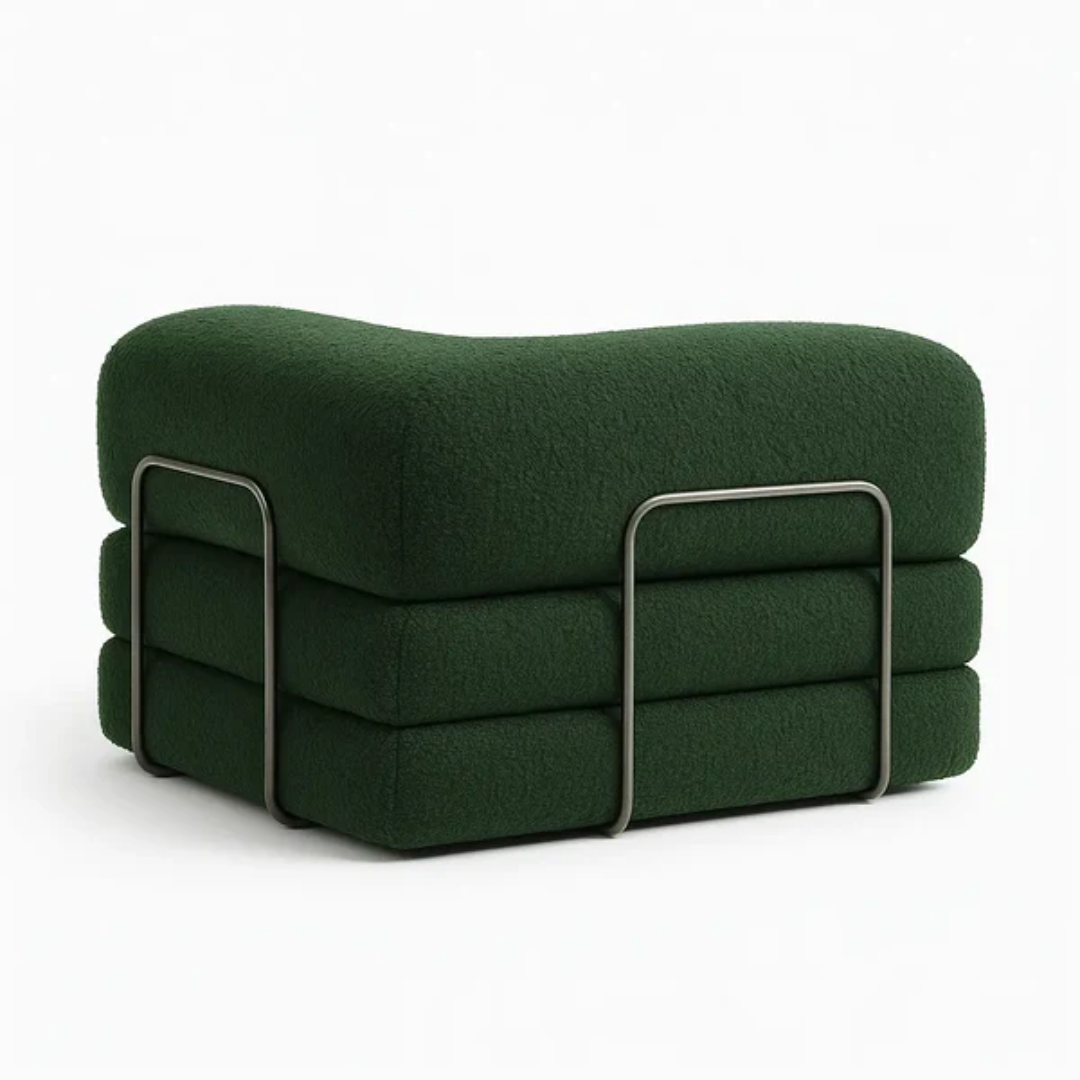 Bloom Sofa Bed - Sofa in a Box + Bloom Armchair in Moss Green Boucle Fabric