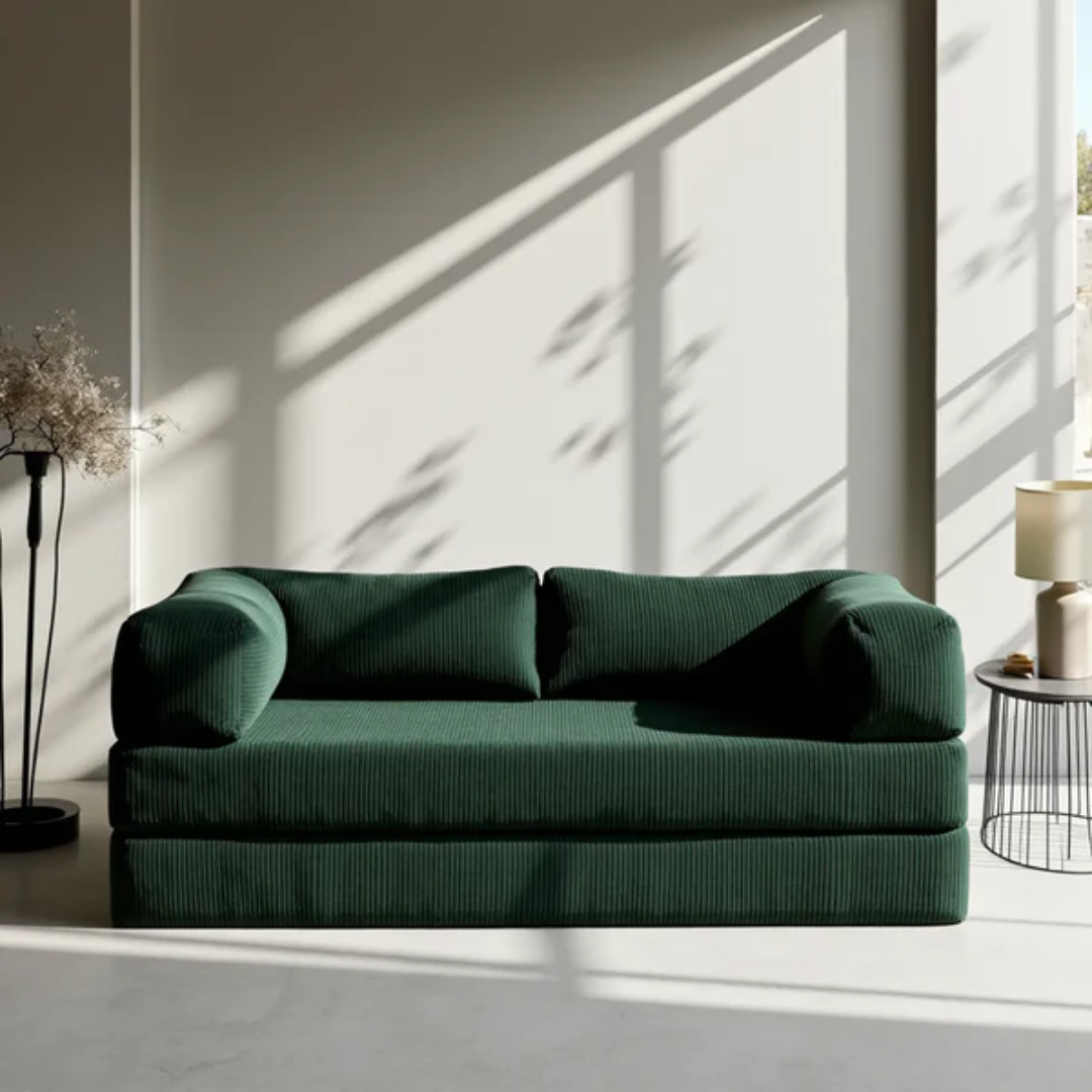 Bloom Sofa Bed in Moss Green Boucle Fabric - Sofa in a Box