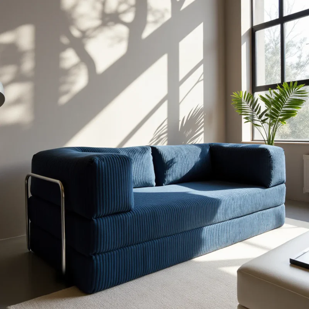 Bloom Sofa Bed - Sofa in a Box + Bloom Armchair in Blue Boucle Fabric