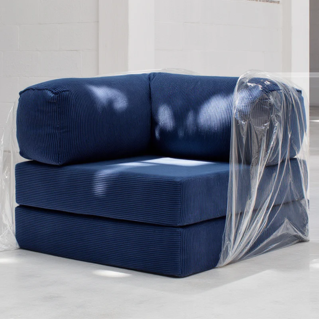 Bloom Sofa Bed - Sofa in a Box + Bloom Armchair in Blue Boucle Fabric