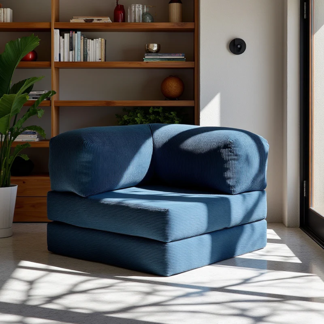 Bloom Sofa Bed - Sofa in a Box + Bloom Armchair in Blue Boucle Fabric