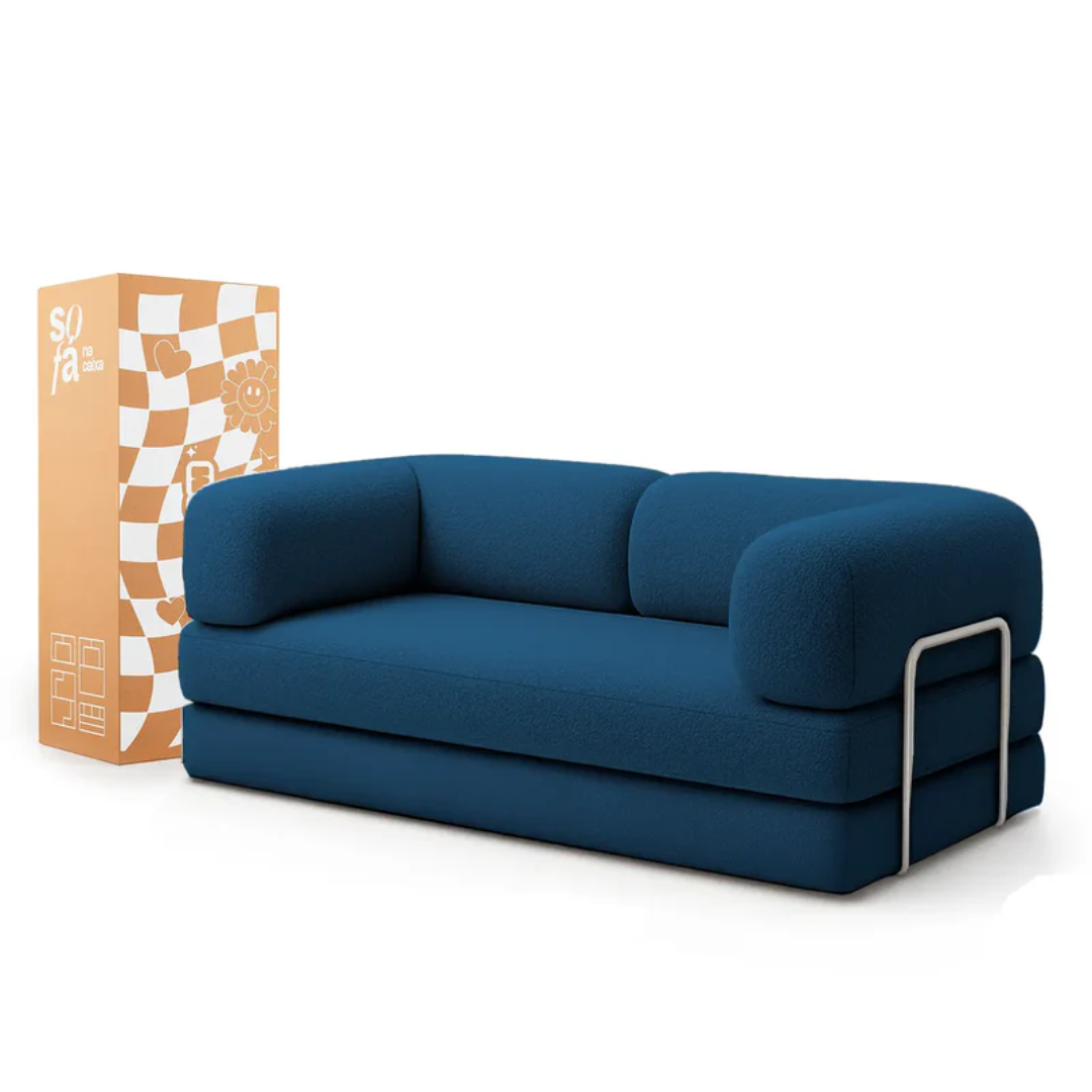 Bloom Sofa Bed - Sofa in a Box + Bloom Armchair in Blue Boucle Fabric