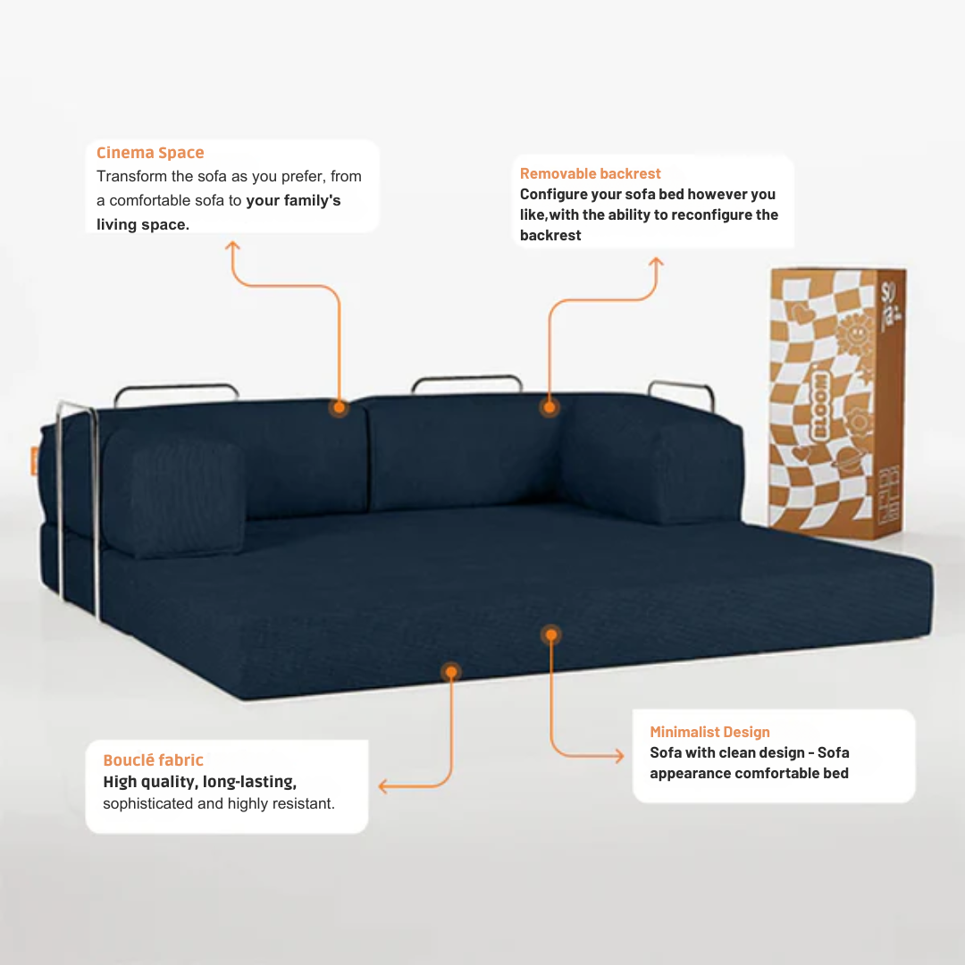 Bloom Sofa Bed Navy Blue Boucle Fabric - Sofa in a Box