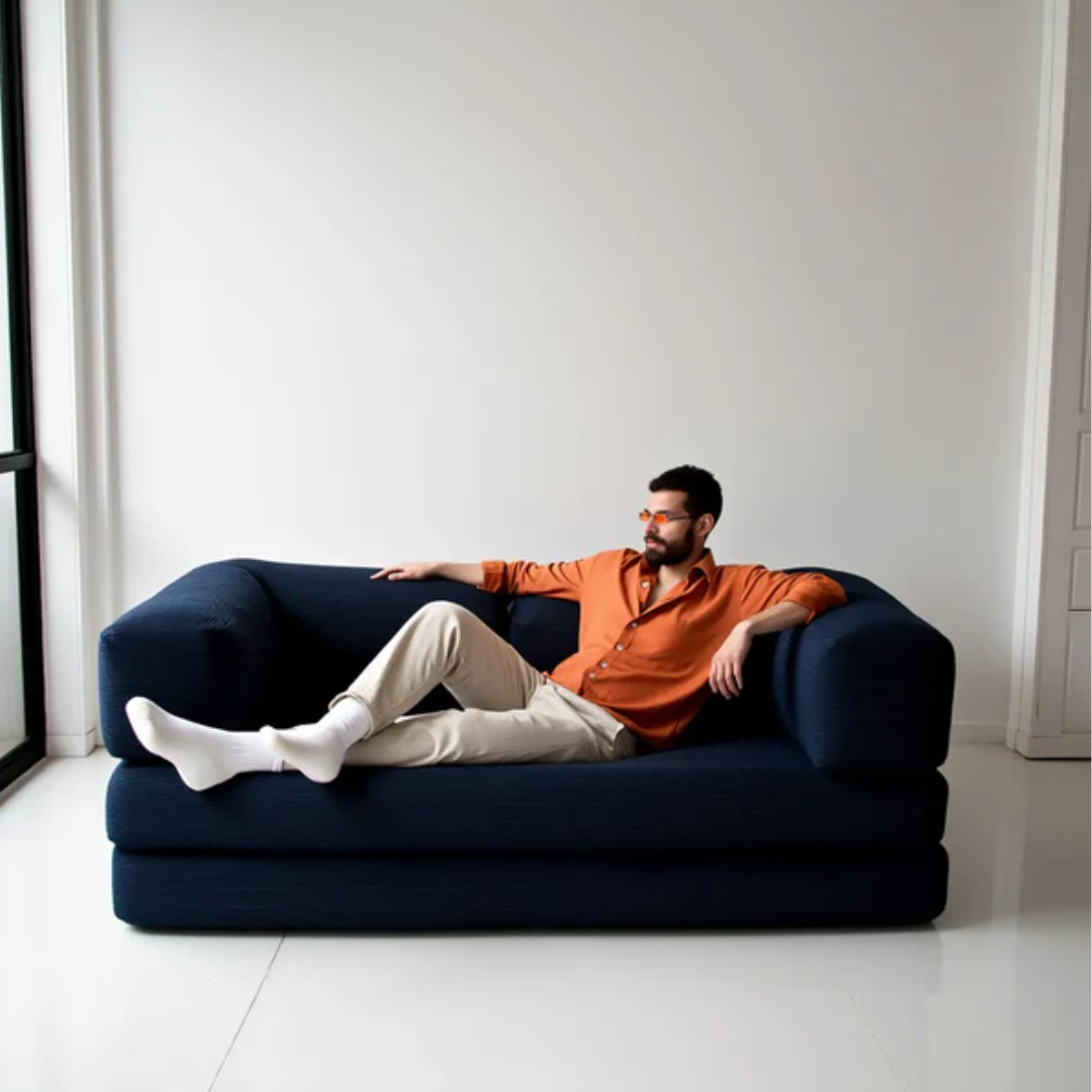 Bloom Sofa Bed Navy Blue Boucle Fabric - Sofa in a Box