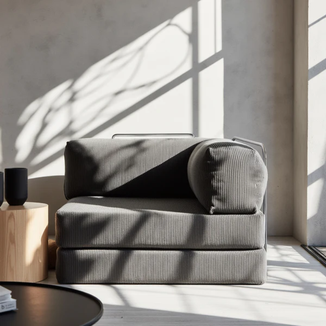 Bloom Sofa Bed Armchair in Gray Boucle Fabric - Sofa in a Box