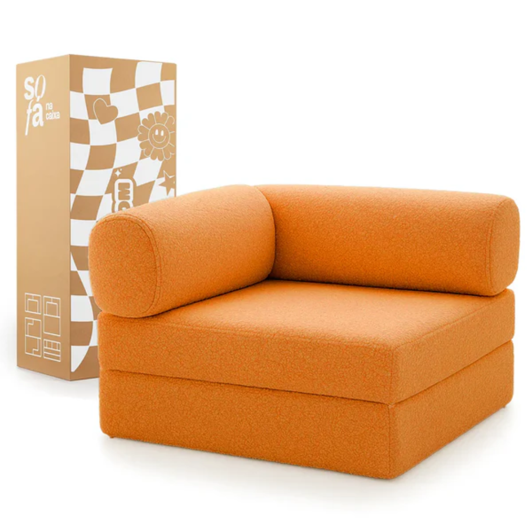 Bloom Sofa Bed - Sofa in a Box + Bloom Armchair in Orange Boucle Fabric