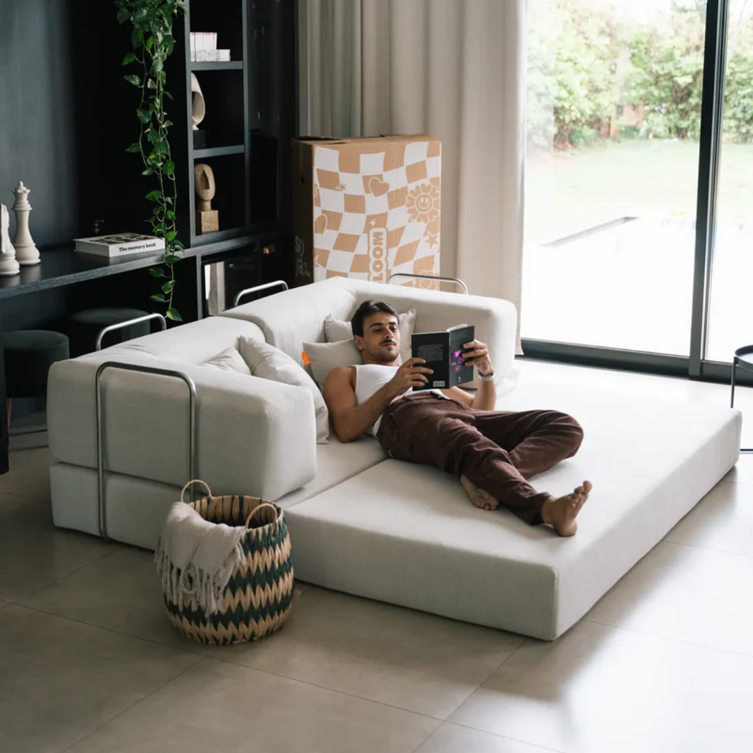 Bloom Sofa Bed - Sofa in a Box + Bloom Armchair in Orange Boucle Fabric