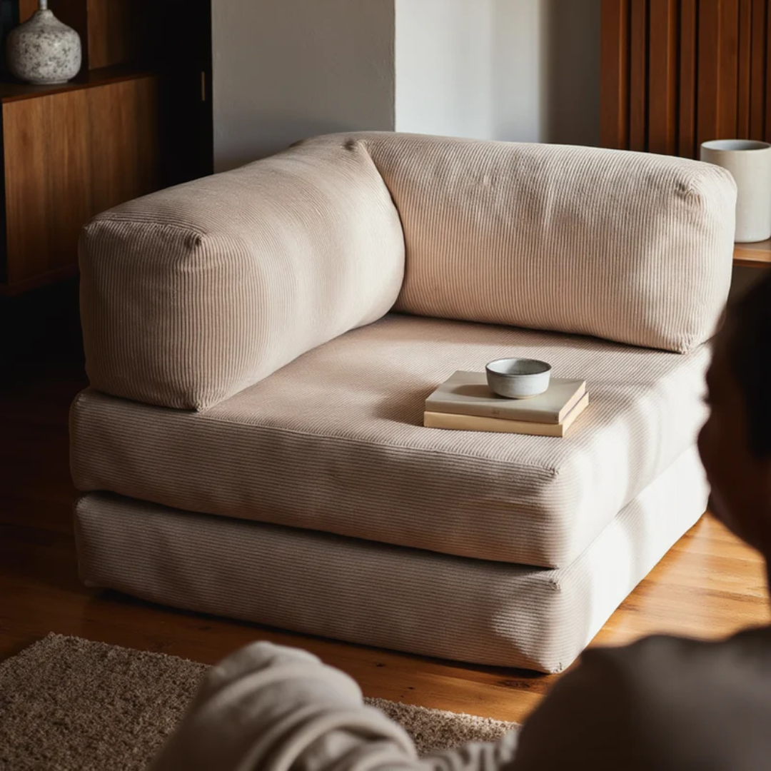 Bloom Sofa Bed - Sofa in a Box + Bloom Armchair in Orange Boucle Fabric