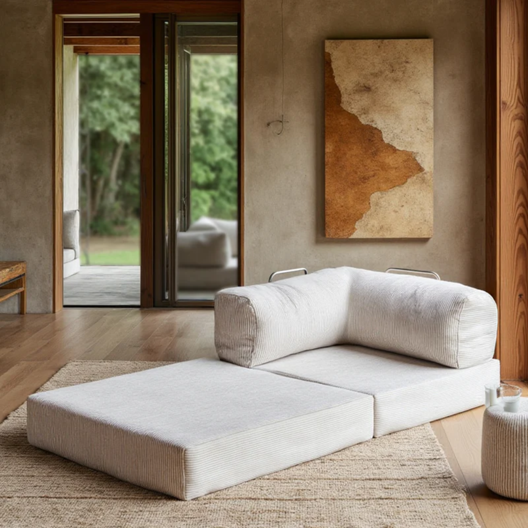 Bloom Sofa Bed - Sofa in a Box + Bloom Armchair in Orange Boucle Fabric