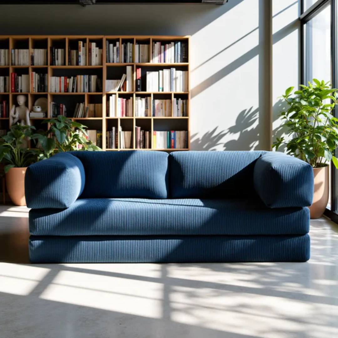 Bloom Sofa Bed Navy Blue Boucle Fabric - Sofa in a Box