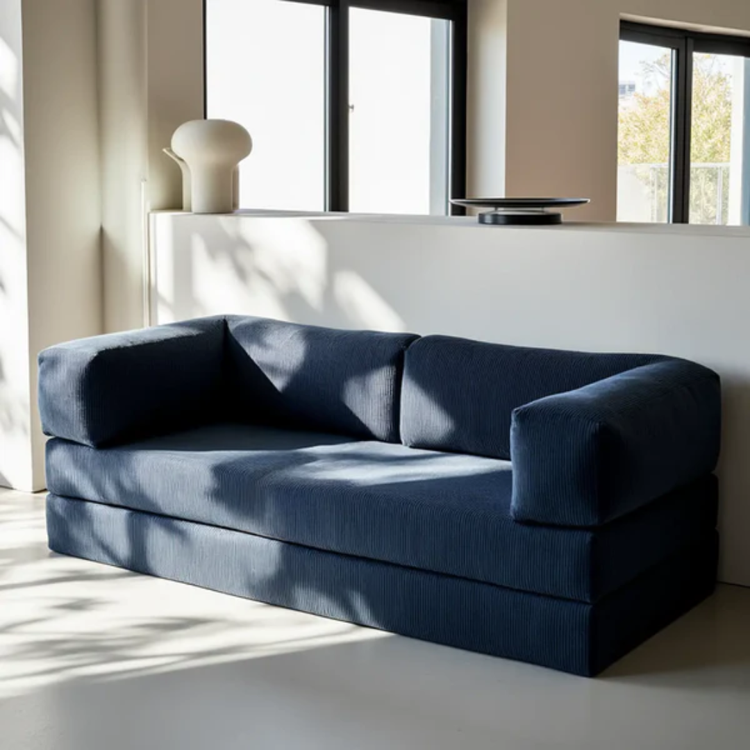 Bloom Sofa Bed Navy Blue Boucle Fabric - Sofa in a Box