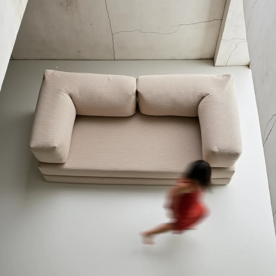 Bloom Sofa Bed - Sofa in a Box + Bloom Armchair in Orange Boucle Fabric
