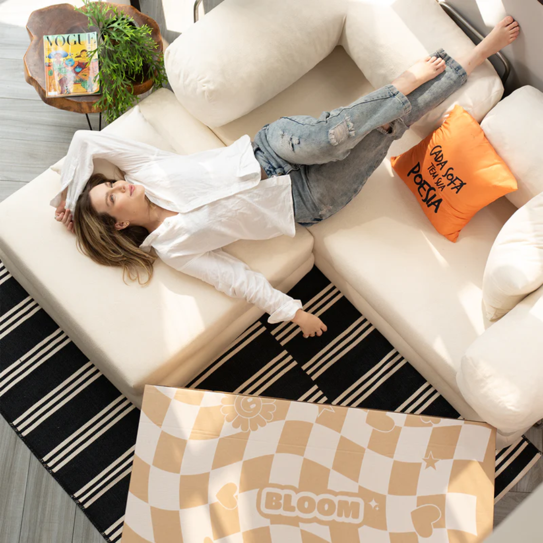 Sofa Bed - Sofa in a Box + Footrest Orange Boucle Fabric