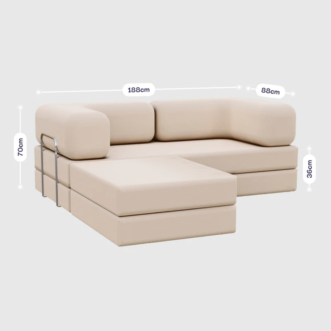 Sofa Bed - Sofa in a Box + Footrest Orange Boucle Fabric