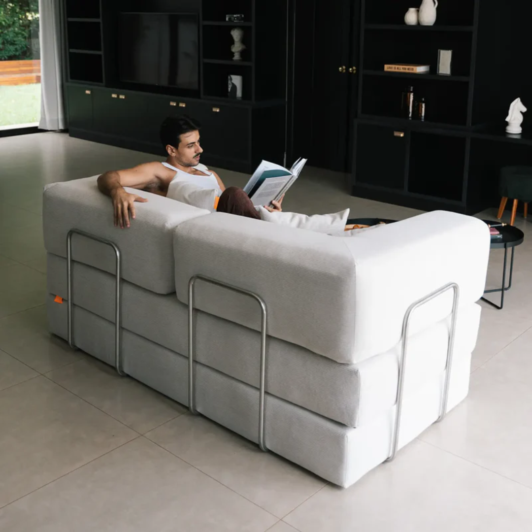 Bloom Sofa Bed - Sofa in a Box + Bloom Armchair in Gray Boucle Fabric