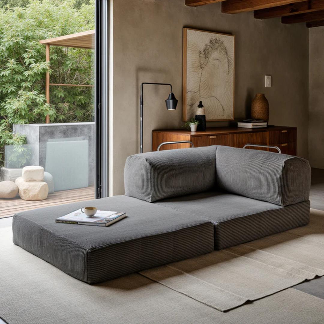 Bloom Sofa Bed - Sofa in a Box + Bloom Armchair in Gray Boucle Fabric
