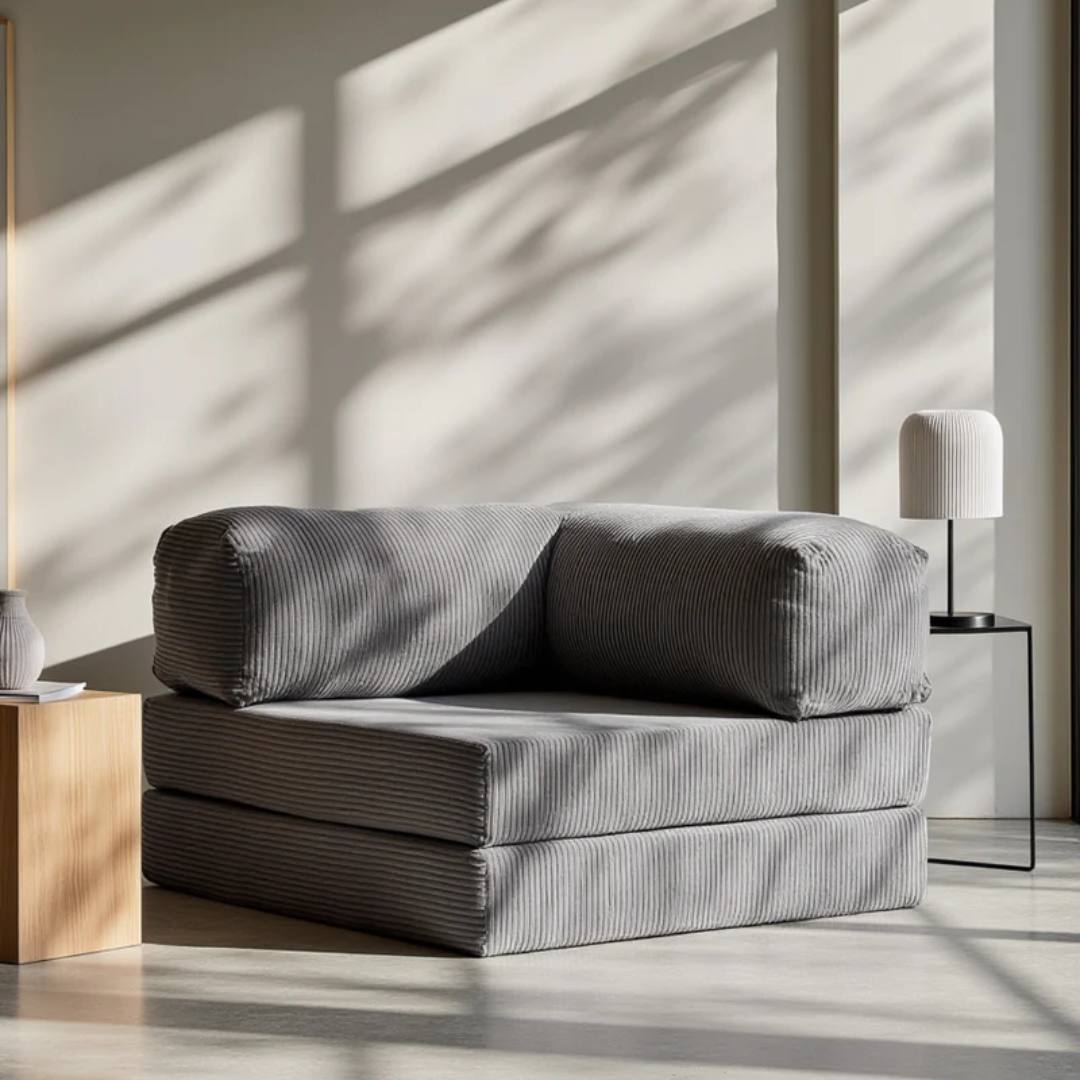 Bloom Sofa Bed - Sofa in a Box + Bloom Armchair in Gray Boucle Fabric