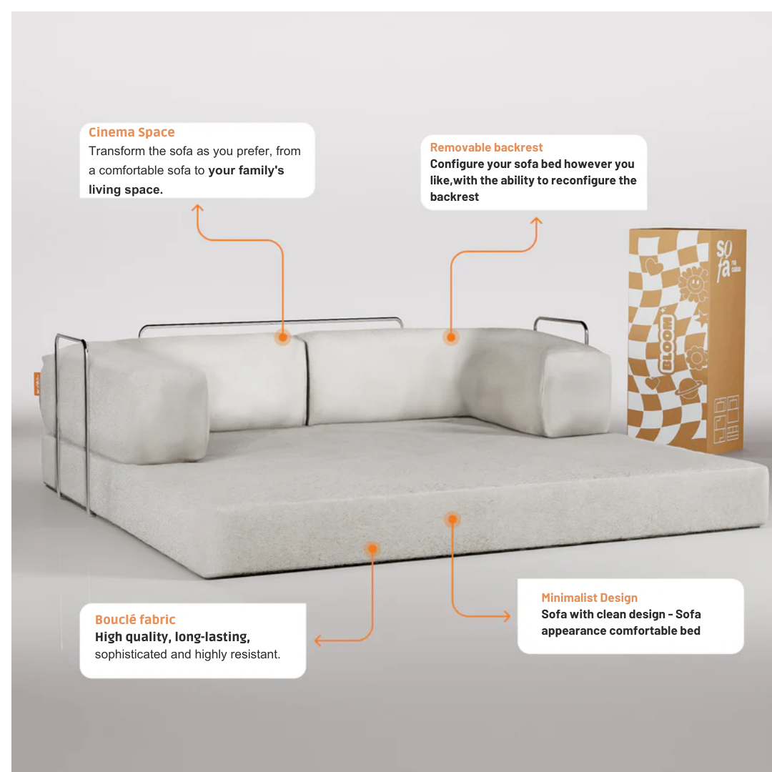 Bloom Sofa Bed Orange Boucle Fabric - Sofa in a Box