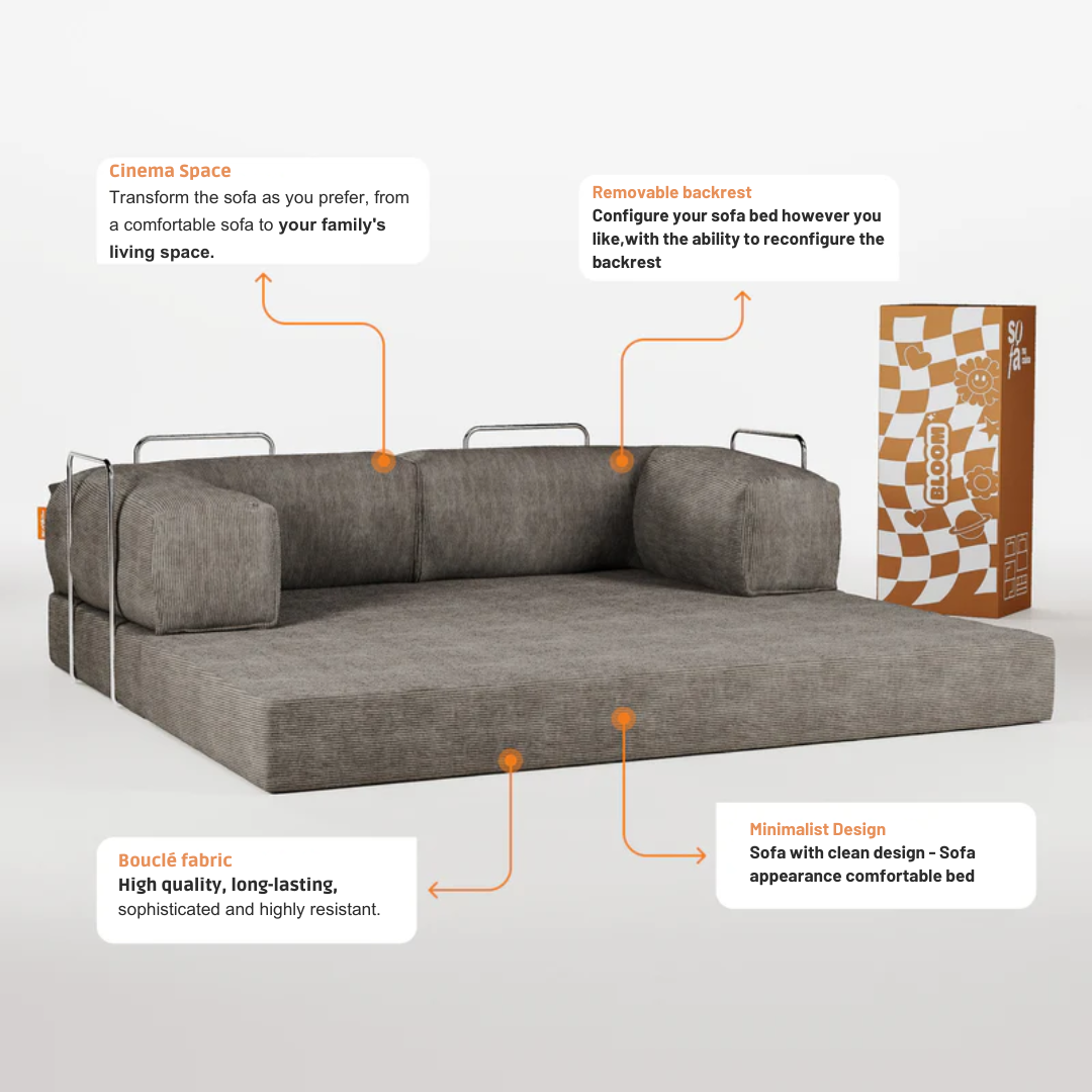 Bloom Sofa Bed Gray Boucle Fabric - Sofa in a Box