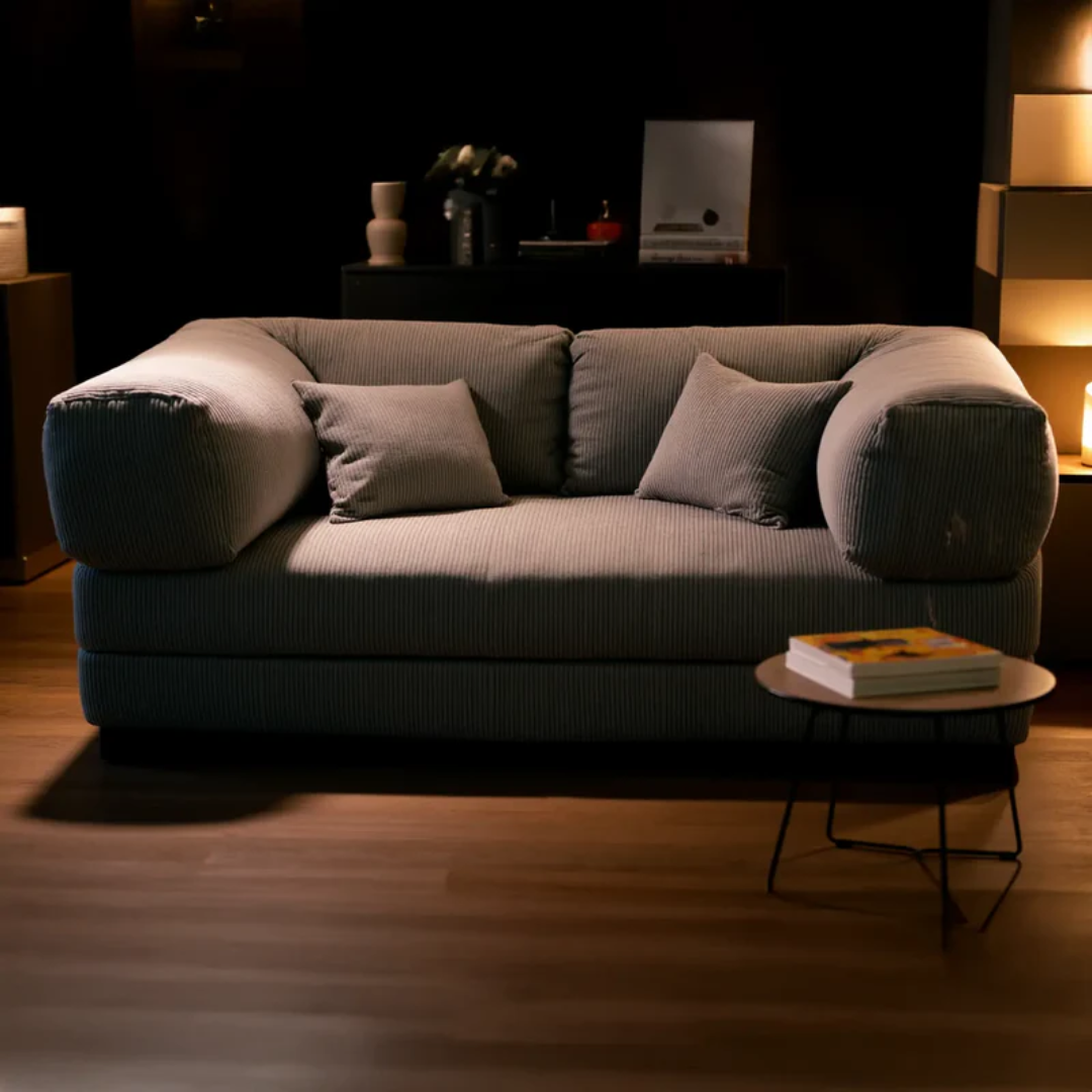 Sofa Bed - Sofa in a Box + Footrest in Gray Boucle Fabric