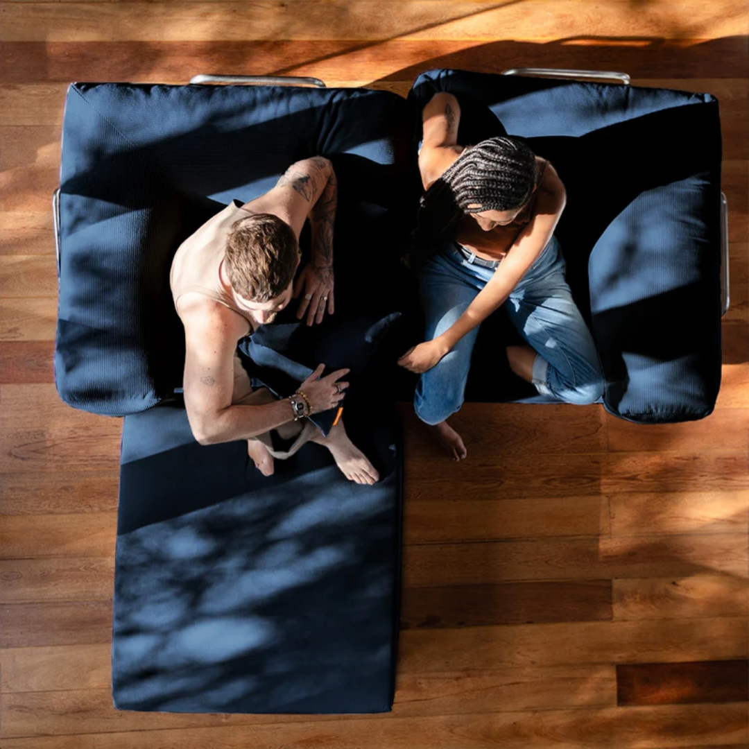 Sofa Bed - Sofa in a Box + Footrest in Blue Boucle Fabric