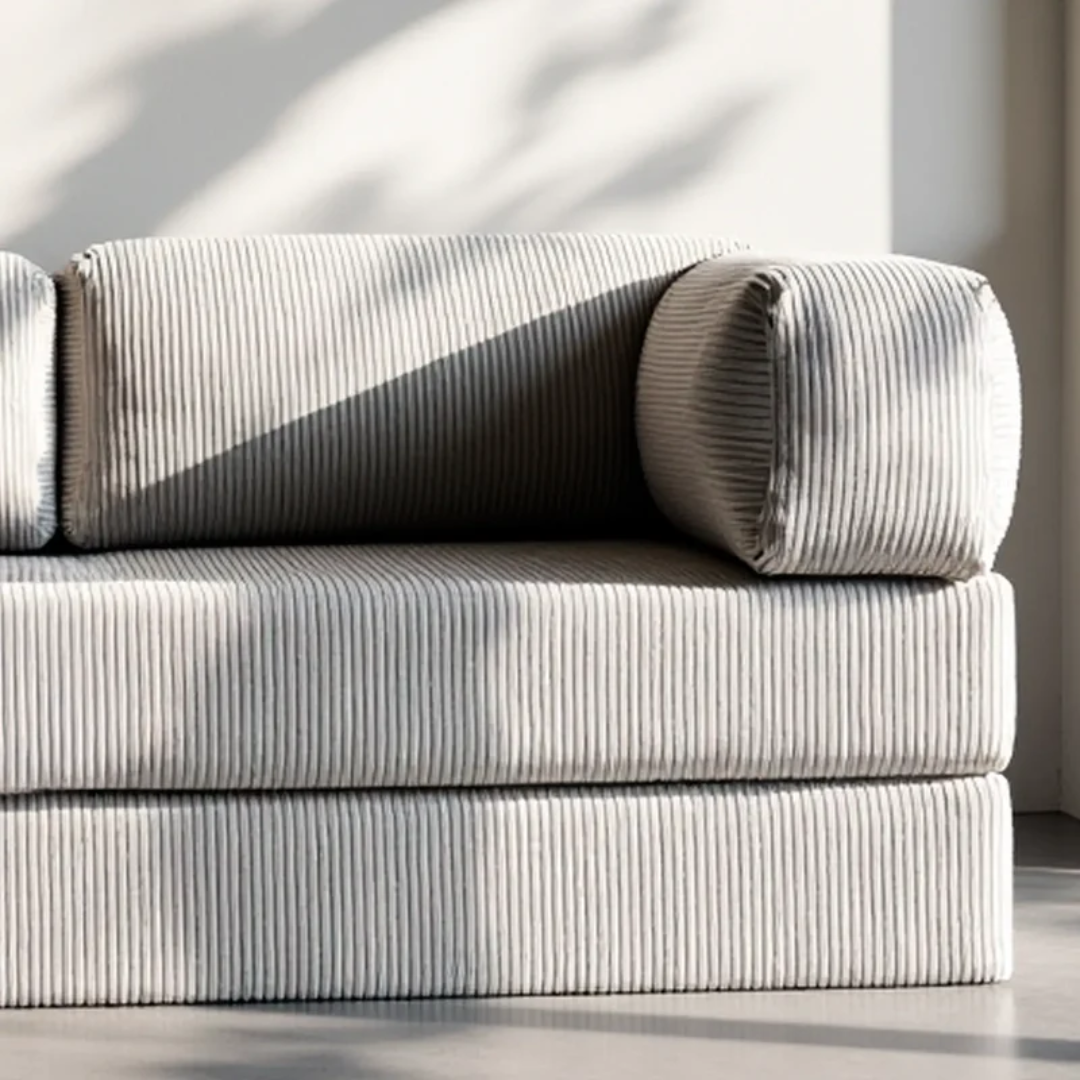 Sofa Bed - Sofa in a Box + Footrest in Gray Boucle Fabric
