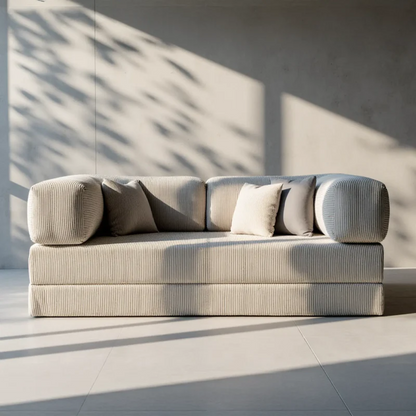Sofa Bed - Sofa in a Box + Footrest in Gray Boucle Fabric
