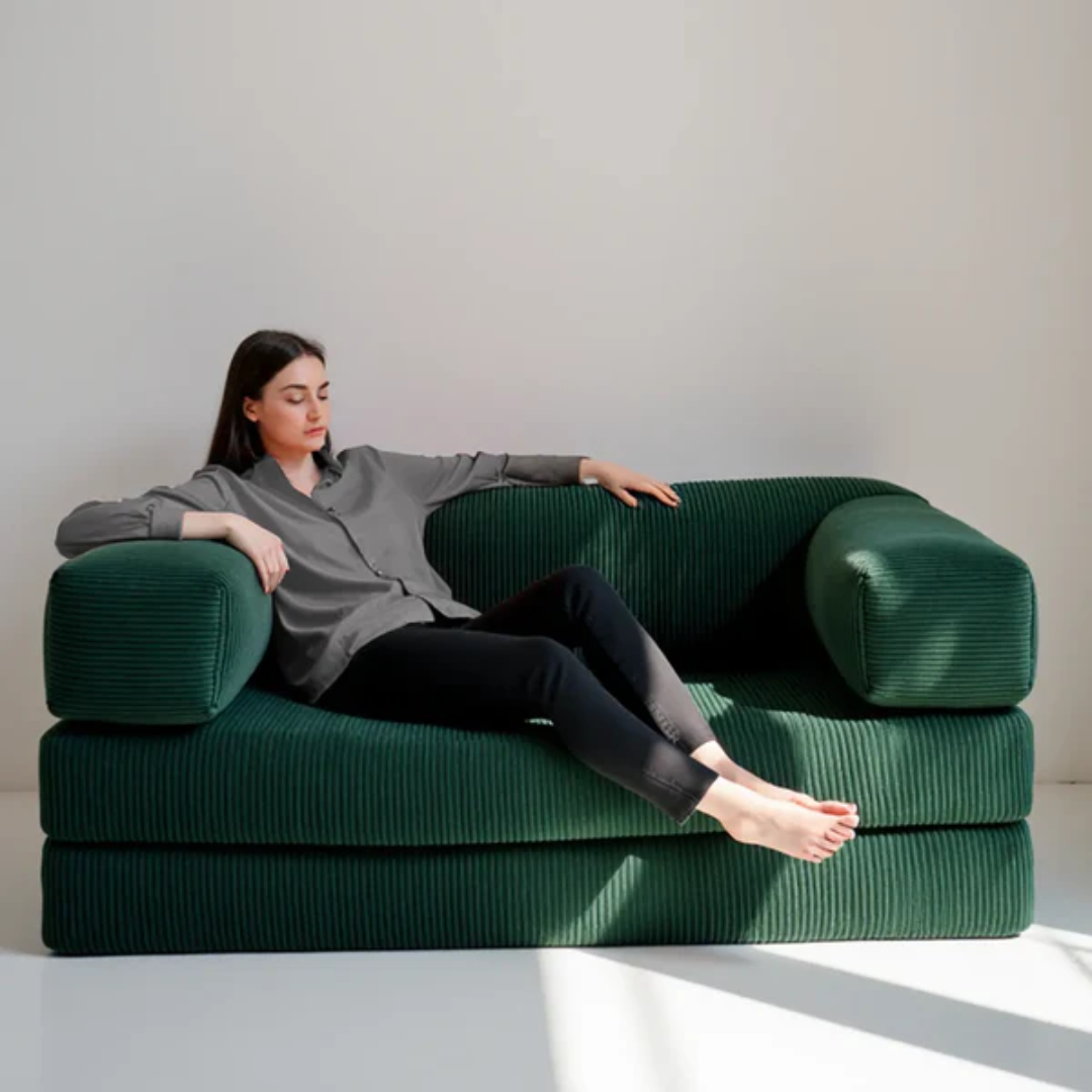 Bloom Sofa Bed in Moss Green Boucle Fabric - Sofa in a Box