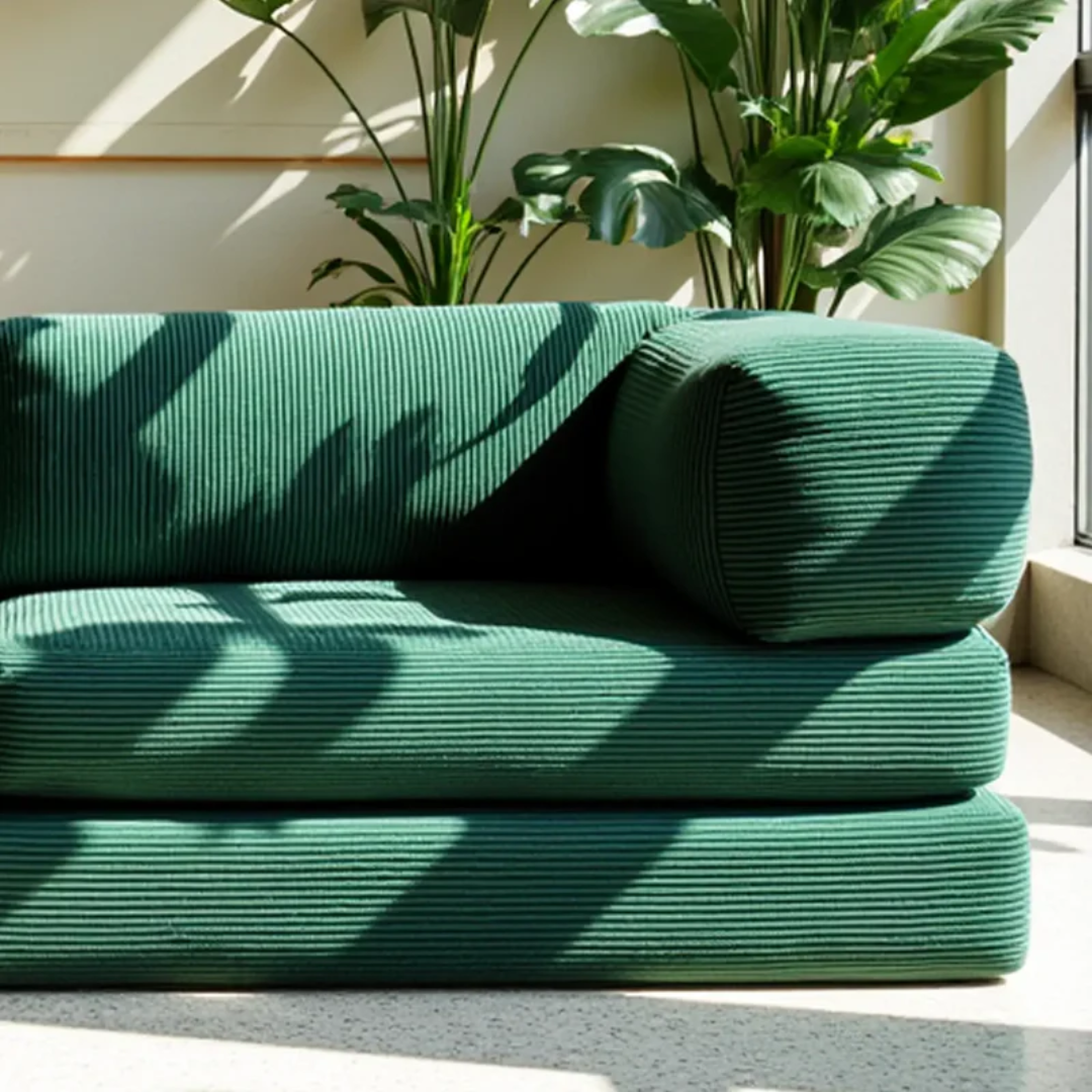 Sofa Bed - Sofa in a Box + Footrest in Moss Green Boucle Fabric