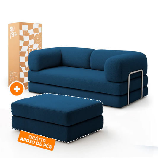Sofa Bed - Sofa in a Box + Footrest in Blue Boucle Fabric