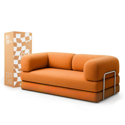 Bloom Sofa Bed Orange Boucle Fabric - Sofa in a Box