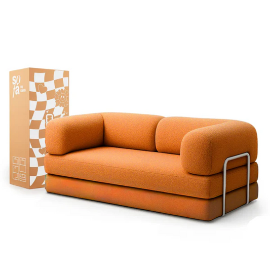 Bloom Sofa Bed Orange Boucle Fabric - Sofa in a Box