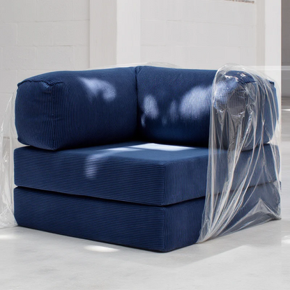 Bloom Sofa Bed - Sofa in a Box + Bloom Armchair in Blue Boucle Fabric