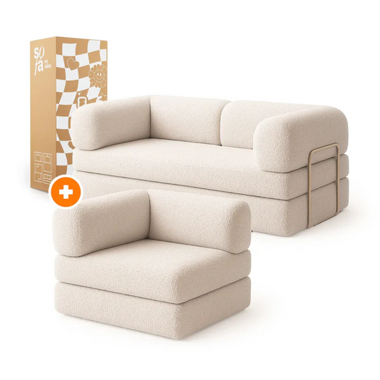 Bloom Sofa Bed - Sofa in a Box + Bloom Armchair in Boucle Linen Fabric