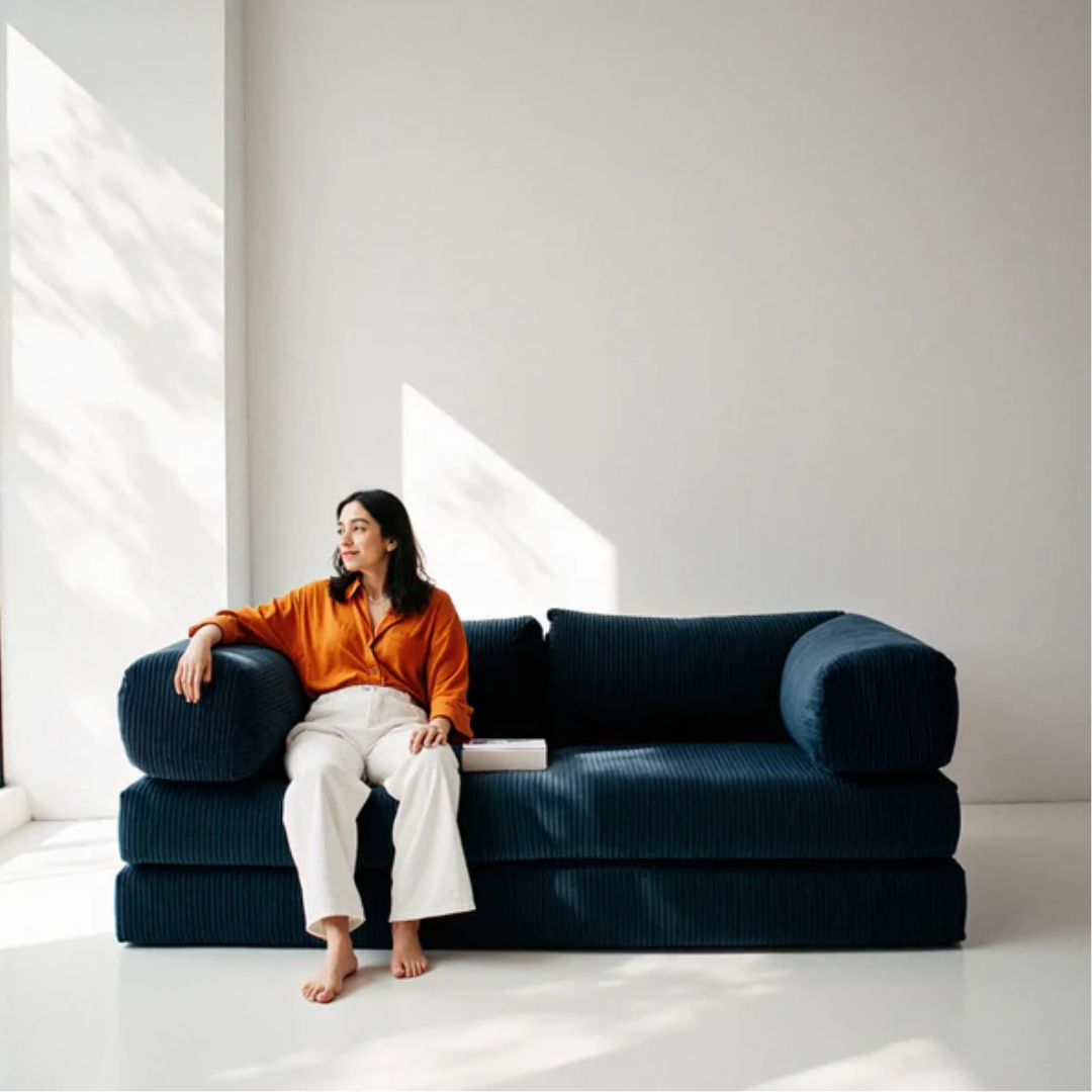 Bloom Sofa Bed Navy Blue Boucle Fabric - Sofa in a Box