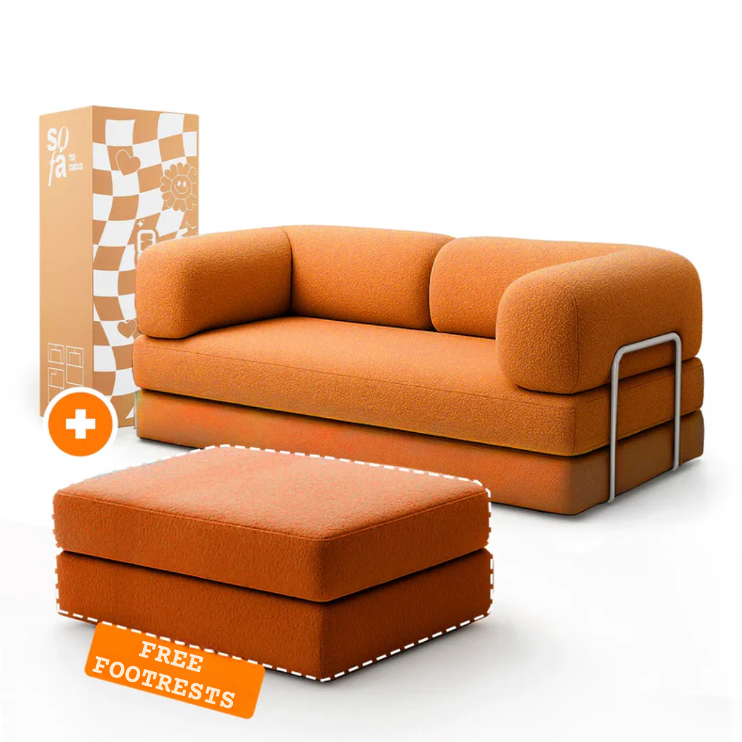 Sofa Bed - Sofa in a Box + Footrest Orange Boucle Fabric